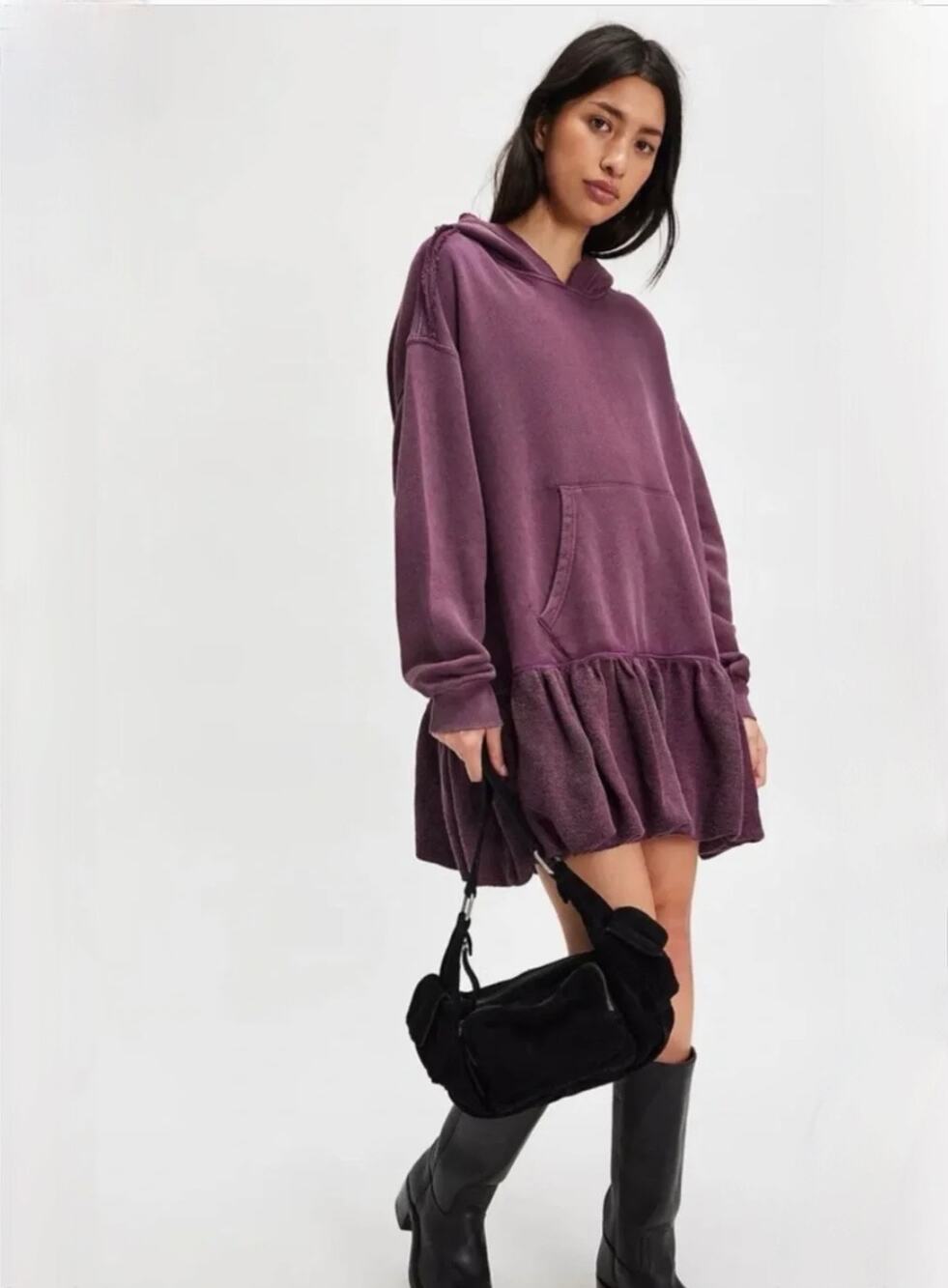 Free People Rainy Day Hoodie - Mini Dress - Deep Plum Purple - Size L